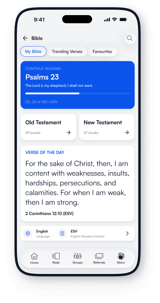 ActsSocial Bible screen with multiple versions and languages