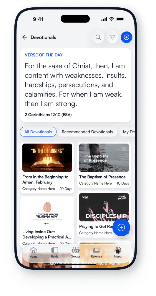 ActsSocial Devotionals screen with daily reading plans